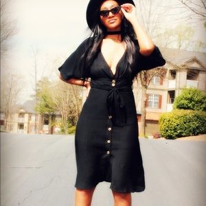 Black Kimono Midi Dress